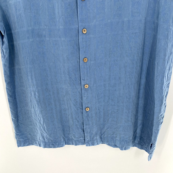 Folio New York Mens Silk Button Front Shirt Hawaiian Short Sleeve Blue Sz XL - Picture 9 of 12